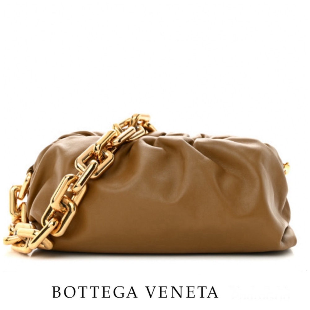 BOTTEGA VENETA The Chain Pouch Chunky Gold w Brown Leather Handbag Shoulder Bag